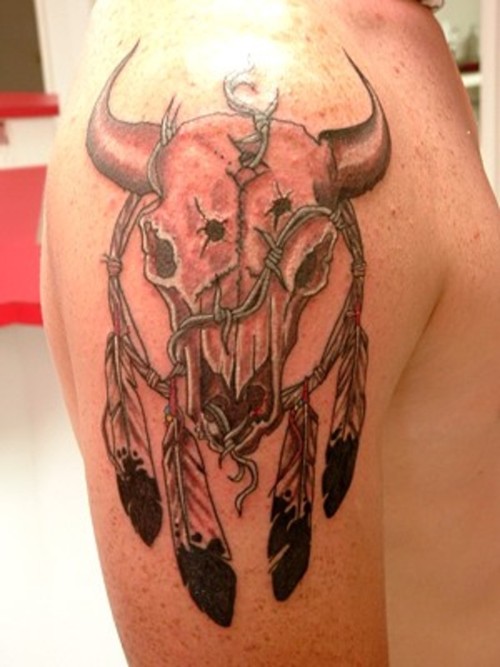 Native American Bull Skull Tattoos